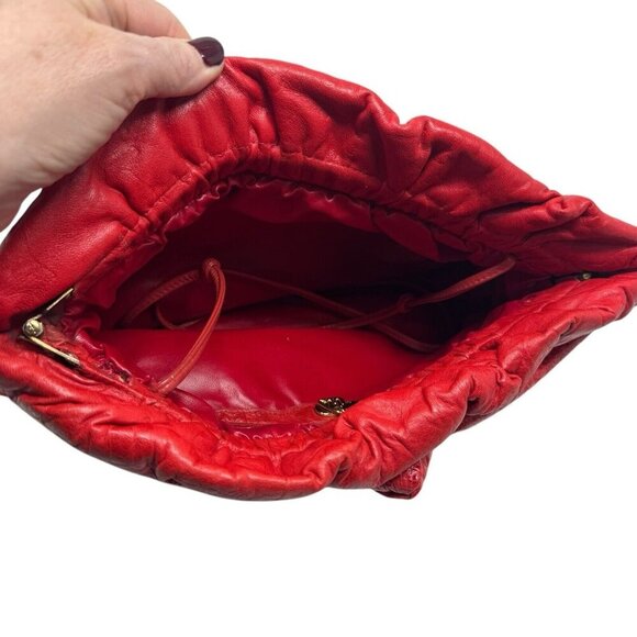 VIVA of California Cherry Red leather clutch shoulder bag Oversized Vintage 80's - Picture 9 of 12